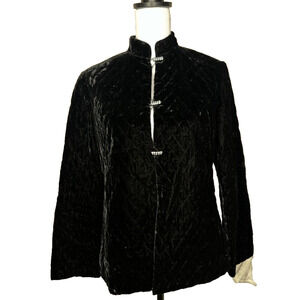Partique NY Open Front Cardigan Jacket Blazer Rhinestone Art Deco Luxury Velvet